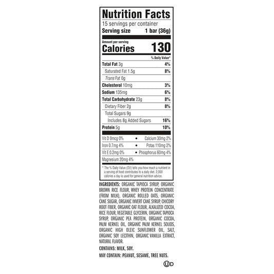 organic rolled oats and organic brown rice flour as primary base