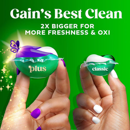 pre-measured liquid pac format with 2x greater volume than classic gain flings