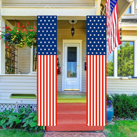 red, white, and blue color palette with star and striped pattern