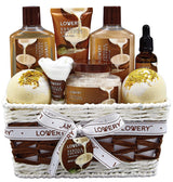 Valentines Day Gifts For Women – 9 Piece Vanilla Coconut Bath Set in Decorative Basket, Romantic Anniversary Gift for Her