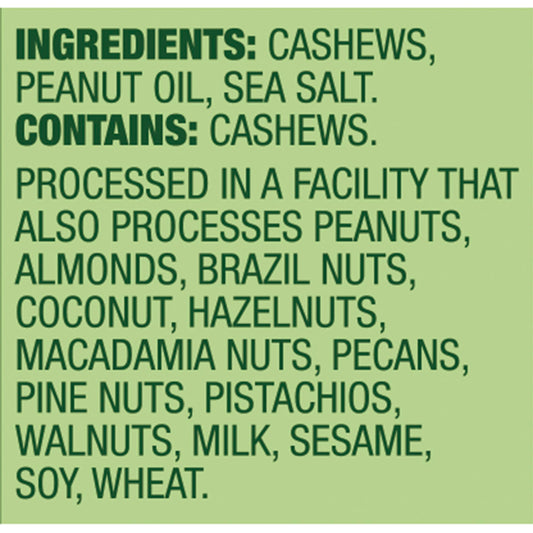 roasted and salted cashew flavor profile with no added sugar