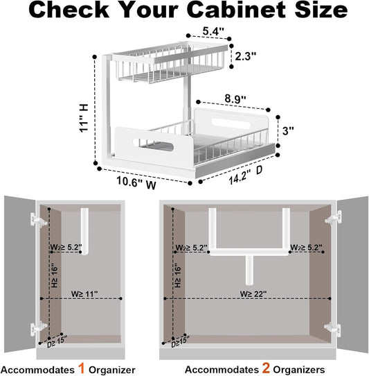sliding pull-out drawer accessible from both left and right sides with handles