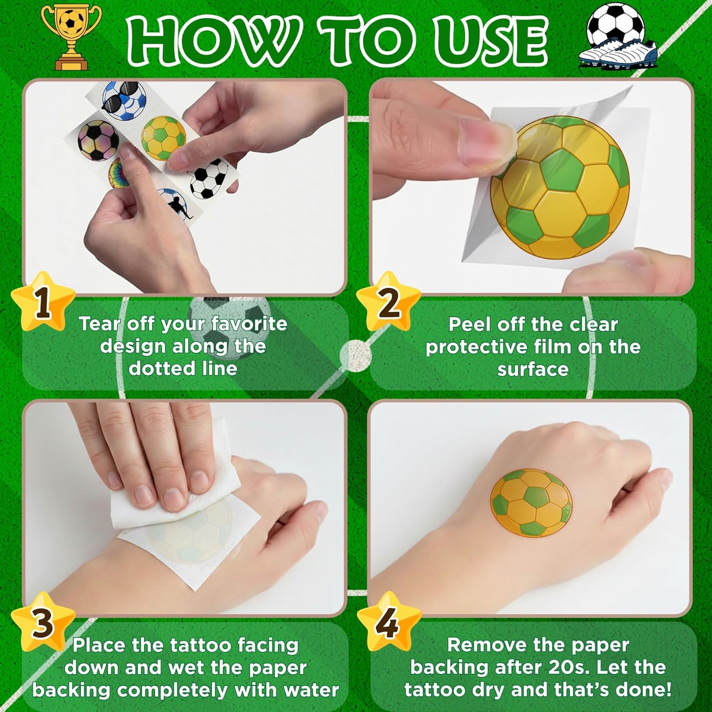 Soccer Lover Gift for Kids – 96 Pack Temporary Tattoos Birthday Present for Boys and Girls