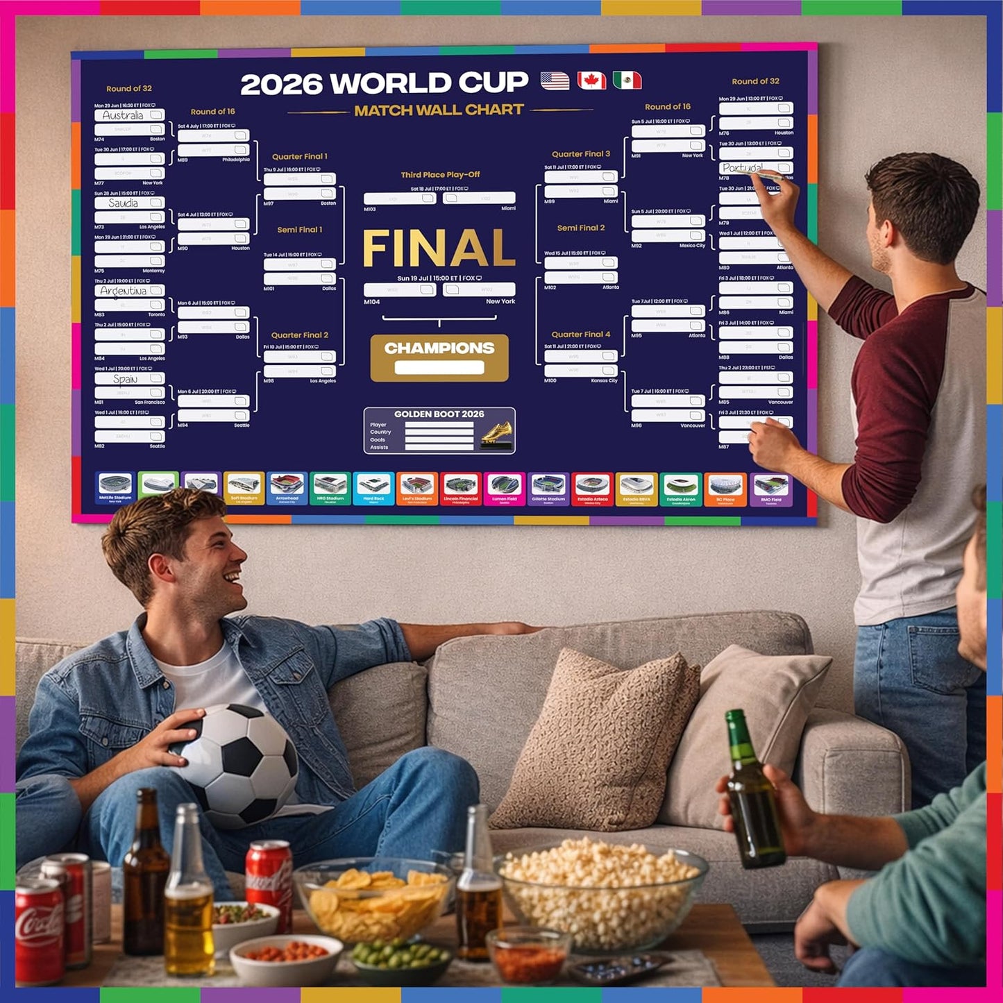 SoccerPoster Studio World Cup Bracket Poster 2026 Living Room Decor, A1 Glossy Soccer Wall Art for Man Cave