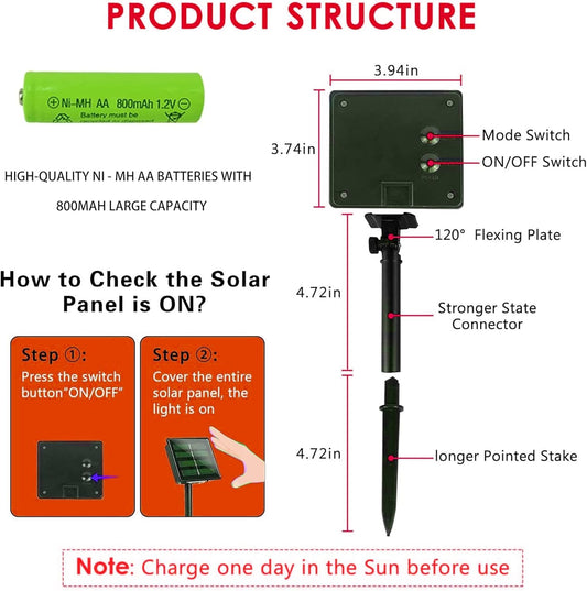 solar panel with ni-mh aa 800mah rechargeable battery (10 hr runtime, 8 hr charge)