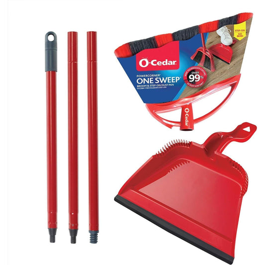 step-on dustpan with built-in combs that remove 3x more pet hair from bristles