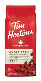 Tim Hortons Whole Bean Original Medium Roast Coffee – Home Office Focus Brew with Burr Grinder, 12 oz Bag