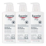 Eucerin Baby Unscented Hypoallergenic Wash – Dermatologist-Tested Safe Cleanser for Reactive Infant Skin, 3-Pack