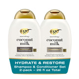OGX Coconut Milk Shampoo & Conditioner Set – Premium Hydrating Hair Care for an Elevated Home Vanity, Salon-Quality Cleansing Duo