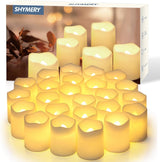 SHYMERY 200+ Hour Battery LED Tea Light Candles 24 Pack Flameless Flickering for Family Safe Gatherings and Kids Rooms