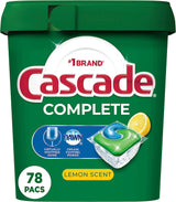 Cascade Complete Dishwasher Pods – Lemon Scent ActionPacs for Family Kitchens, 78 Count Bulk