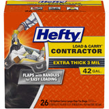 Hefty Load & Carry Contractor Trash Bags – Puncture-Resistant 3mm 42 Gallon Bags for Safe Sharp Debris Handling