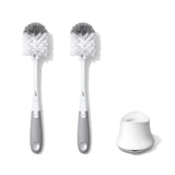 OXO Tot Bottle Brush with Nipple Cleaner and Stand – Safe Baby Bottle Cleaning for Nursery, 2-Pack Gray