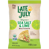 Late July Snacks Organic Multigrain Tortilla Chips Sea Salt and Lime 7.5-oz. Bag for Camping Trips and Outdoor Adventure Snacking