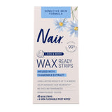 Nair Sensitive Wax Strips – Gentle At-Home Spa Ritual for Legs and Underarms, Chamomile-Soothed Smooth Skin