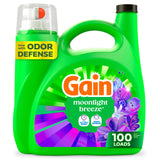 Gain Odor Defense Liquid Detergent, Moonlight Breeze Aroma – Bulk Family Laundry Soap for School Clothes and Towel Storage, 177 fl oz, 134 Loads