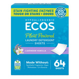 ECOS Laundry Detergent Sheets Lavender Vanilla – Gentle Baby-Safe Wash for Nursery and Family Laundry, 64 Count