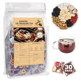Six Treasure Kidney Tea Blend – Jitter-Free Focus Drink for Commute, Gym Bag and Home Office, 30 Single-Serve Bags