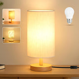 Less-Is-More Wood Base Lamp for Small Nightstand and Desk, Neutral Linen Shade LED Light