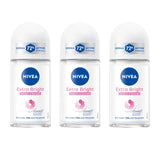 NIVEA Extra Bright Roll-On Deodorant – Nightly Brightening Ritual for Sensitive Underarm Care, Vitamin C + Collagen, 3-Pack