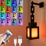 Pixelated Lantern Night Light - Unique Graduation Gift for Him, Rechargeable Dorm Room Desk Lamp with RGB Glow
