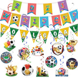 AhfuLife Soccer Hanging Swirls 24pc – Kids Birthday Party Decor, Safe Ceiling Hangings for Playroom Setup