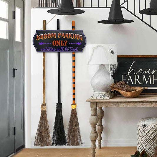 three 47-inch tall witch brooms with real wood bristles