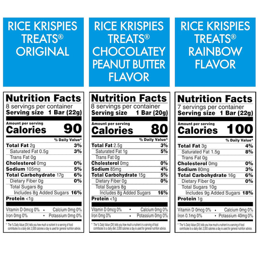 three flavor varieties included: original, rainbow, and chocolatey peanut butter