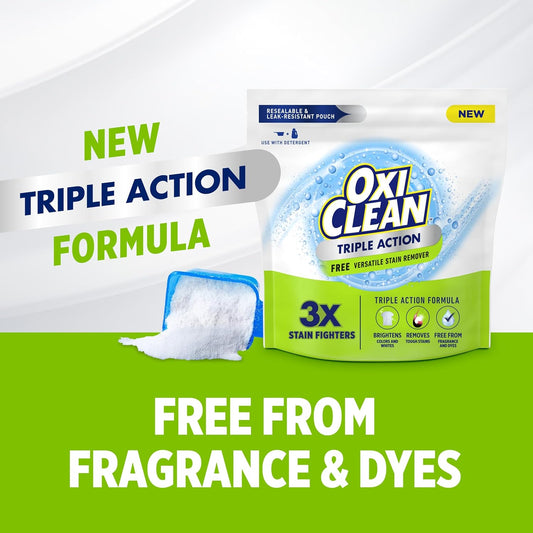 triple action free formulation: dye-free, fragrance-free, phosphate-free, bleach-free