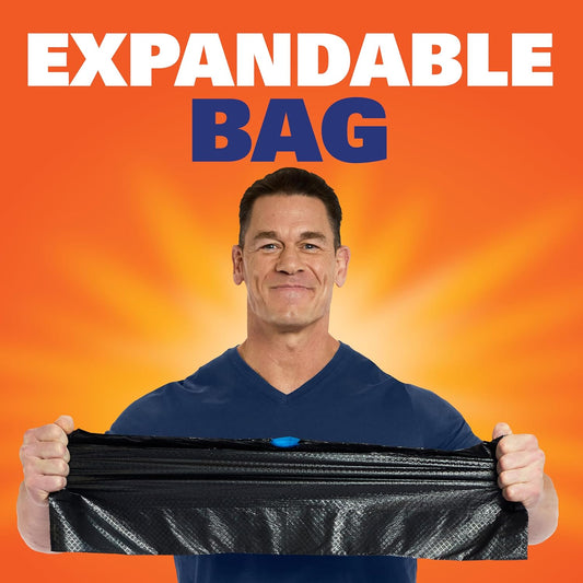triple action technology with flex strength, tough drawstring, and odor control