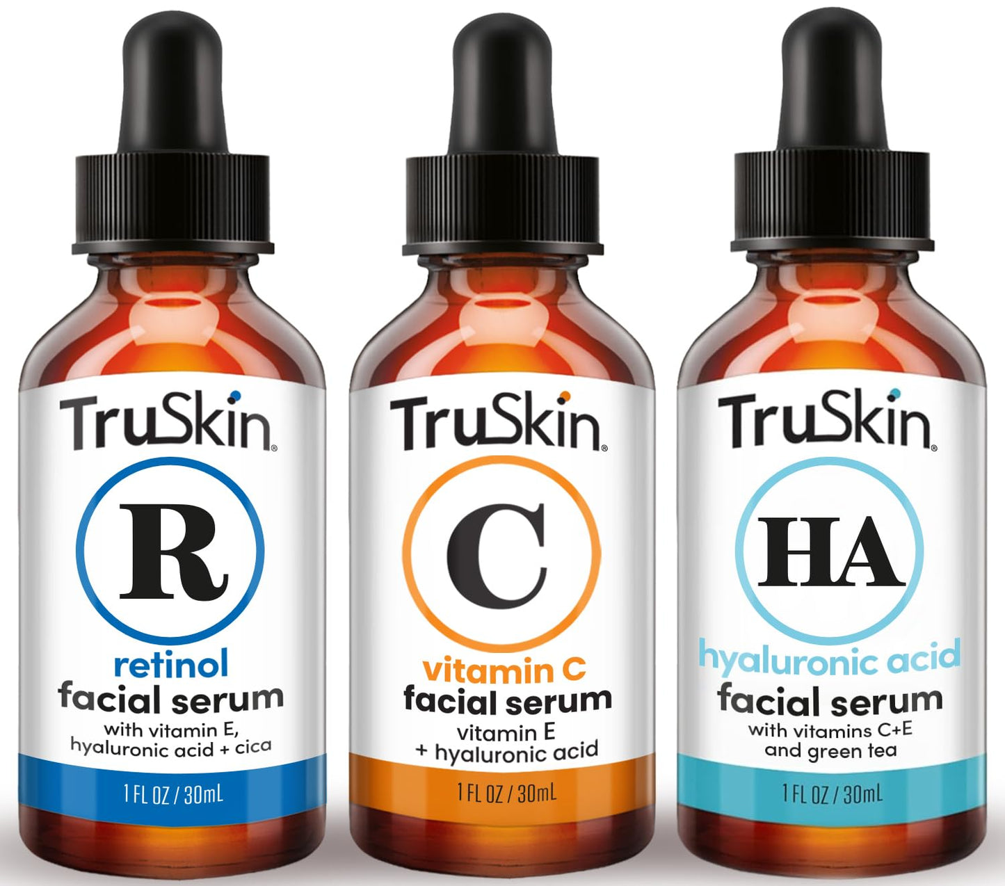TruSkin Serum Trio – Essential Vitamin C, Retinol & Hyaluronic Acid in Clean Design
