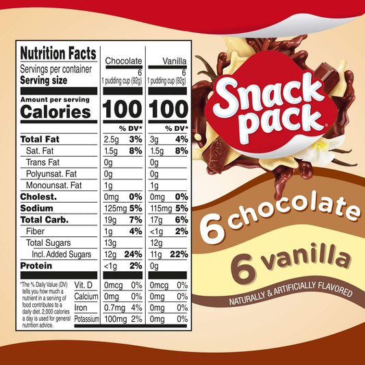 two-flavor variety pack including chocolate and vanilla pudding