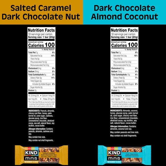 two-flavor variety: salted caramel dark chocolate nut and dark chocolate almond coconut