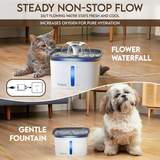 two flow designs: flower waterfall and gentle fountain modes