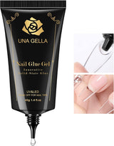 UNA GELLA Solid Gel Nail Glue for Clean-Air Vanity Setups, Low-Smell Tip Adhesive Cured Under UV LED Lamp Without Chemical Burn Risk