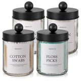 Vtopia Declutter Bathroom Jars – Minimalist Cotton Round and Floss Pick Holder Set with Blank Labels, 4-Pack