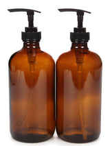 Vivaplex Sleek Amber Glass Bottles with Black Locking Pumps, 16 oz Minimalist Storage for Uncluttered Kitchen, 4 Pack