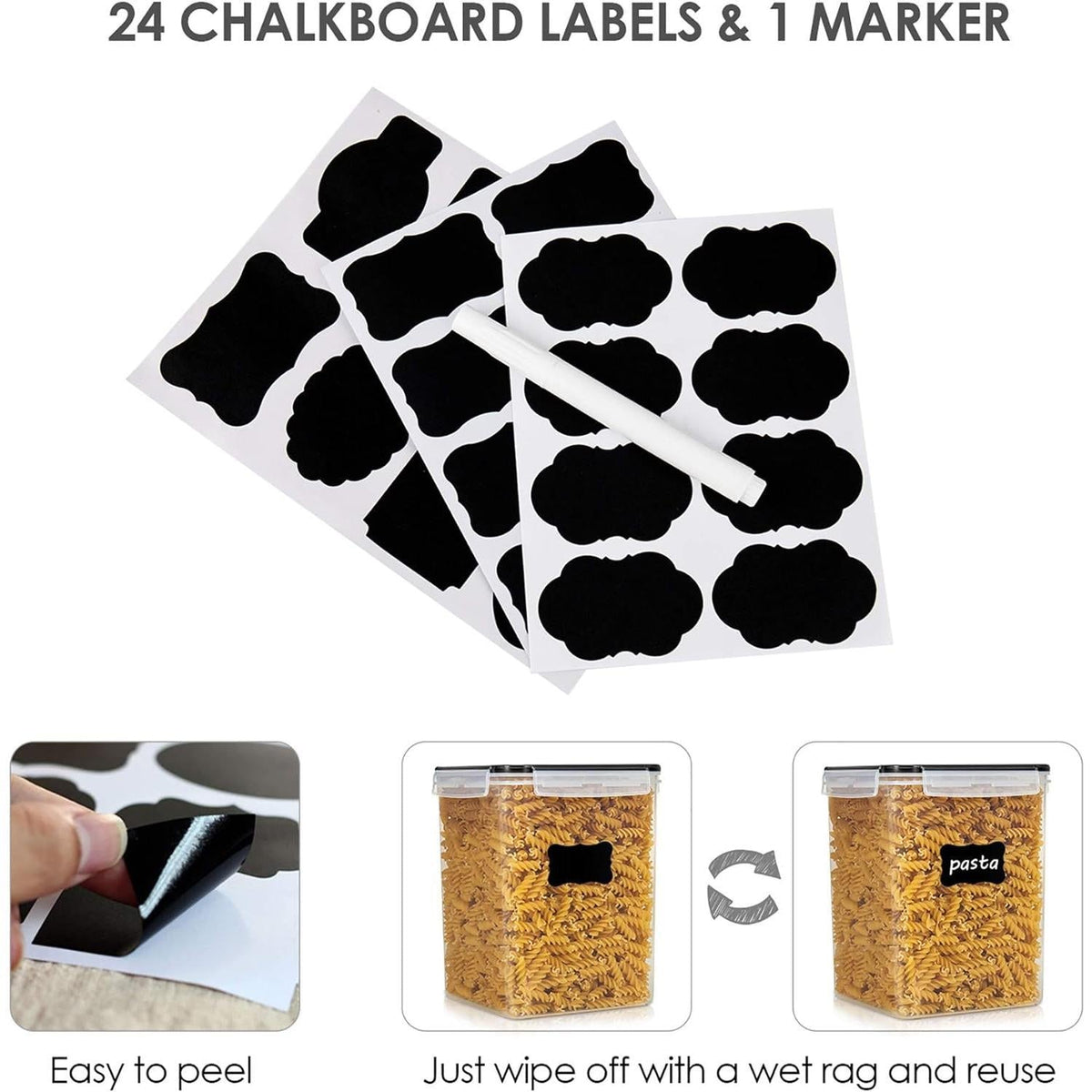 Vtopmart 5.2L Flour Sugar Storage Containers, 4 PCS, Black – Practical Housewarming Gift for Friends Redoing Their Pantry