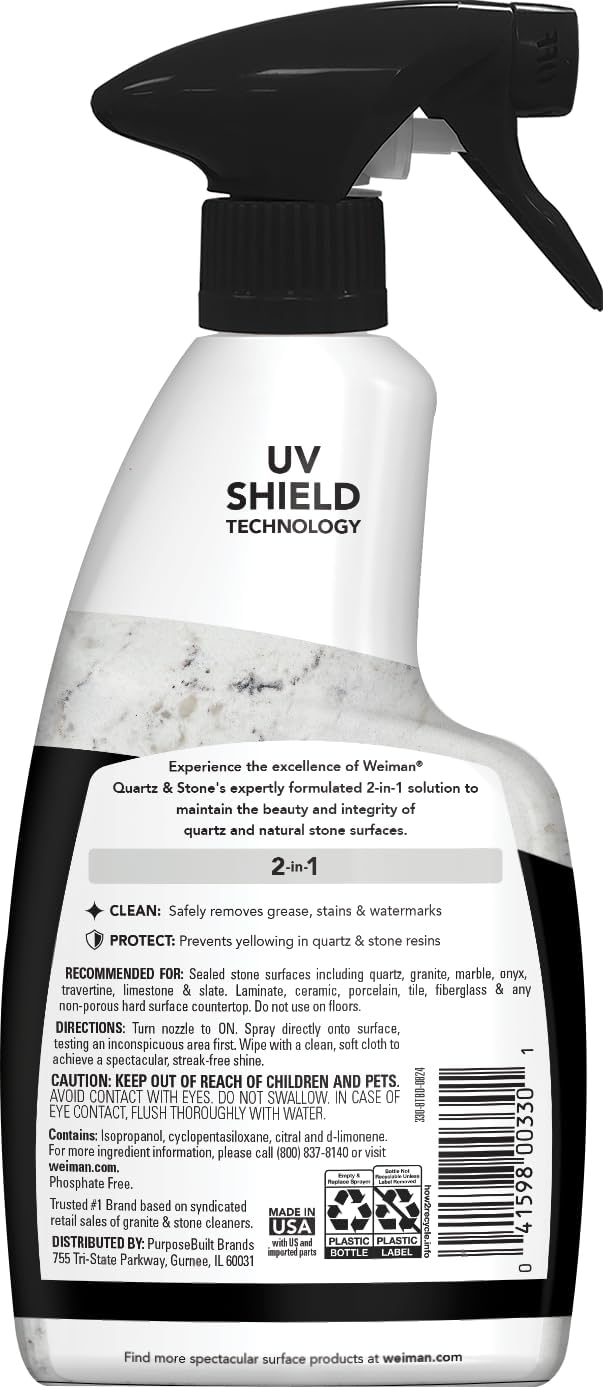 Weiman Quartz Countertop Cleaner and Polish Acid-Free Safe Stone Care for Homes with Kids, pH Neutral Formula