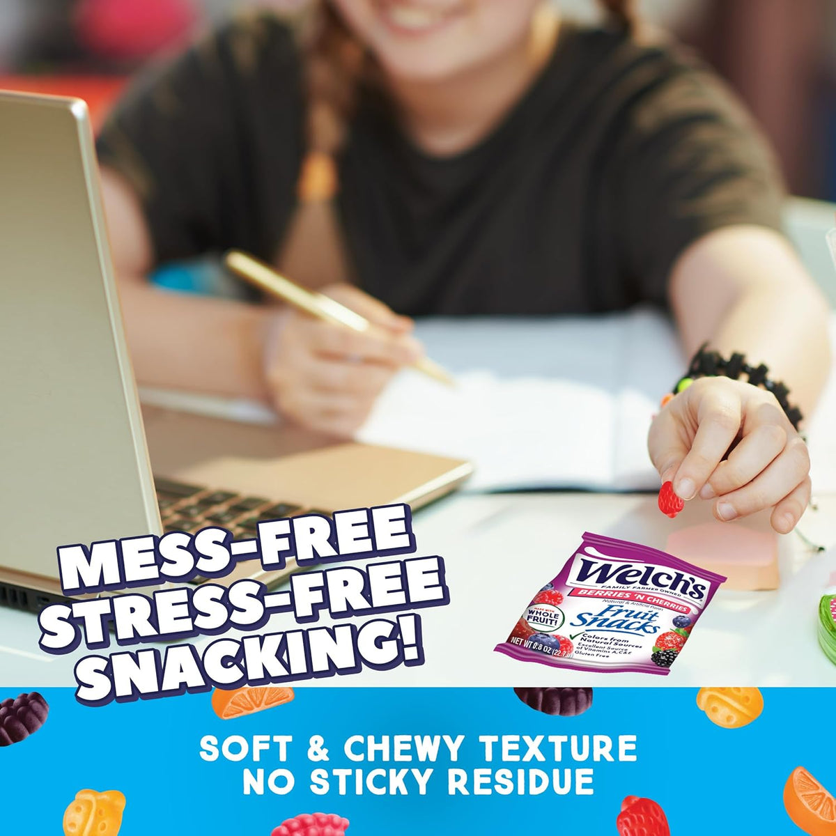 Welch's Fruit Snacks 3-Flavor Box – Office Desk Drawer Snack for Remote Workers and Commuters, 60 Pack