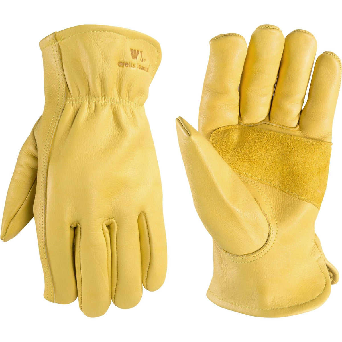 Wells Lamont Leather Work Gloves for Men – Grain Cowhide, Reinforced Palm – Ideal for Construction, Farming, Ranching – Ergonomic Fit, Keystone Thumb, Elasticized Wrist – Saddletan, Small (1129S)