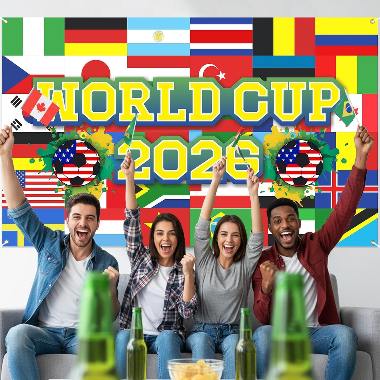 World Football Tournament Cup Celebration Backdrop 43x71 Inch Living Room Soccer Themed Wall Decor for Match Day Viewing Atmosphere