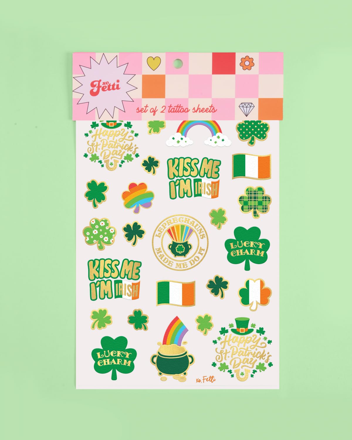 xo, Fetti St. Patrick's Day Tattoo Favors - Irish-Themed Bachelorette & Baby Shower Party Gift, 50 Pack