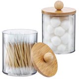 Apothecary Jars 4 Pack with Bamboo Lids – Clean Line Bathroom Organizer, Quiet Cotton Swab and Floss Pick Holder for Streamlined Routines