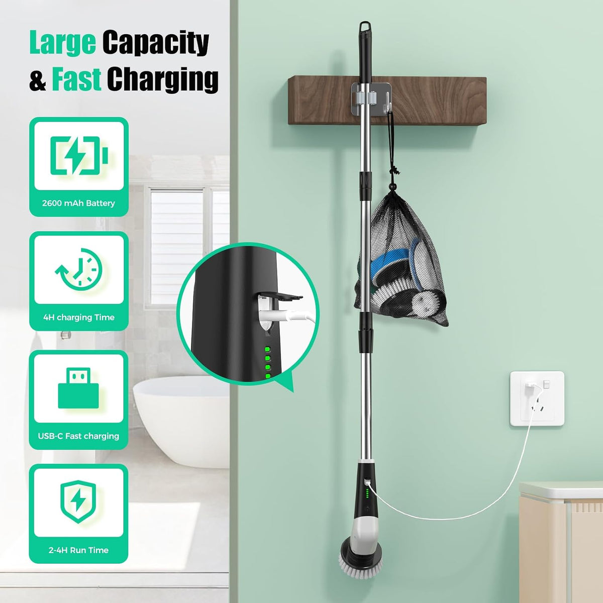YKYI Cordless Power Cleaning Brush for Busy Professionals – Cut Weekly Bathroom and Kitchen Scrub Time in Half with 480 RPM Spin