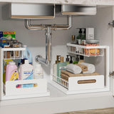REALINN Under Sink Organizer L-Shaped 2 Tier Pull Out Cabinet Organizer, Sleek Vertical Storage for Cohesive Kitchen and Bath Styling