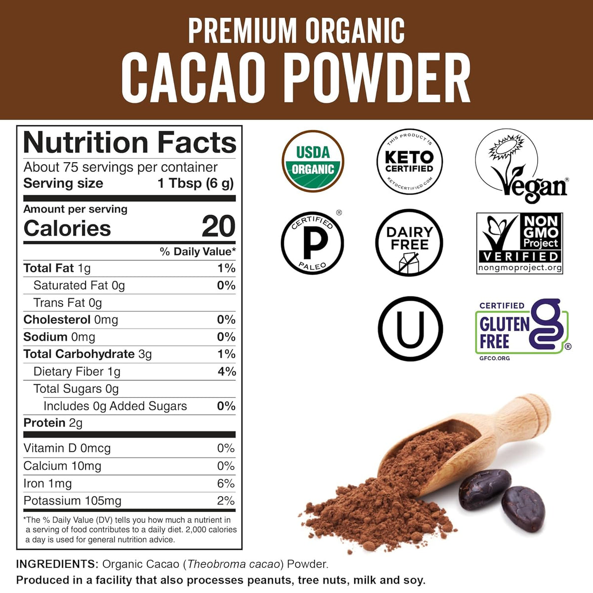 1:1 substitution ratio with traditional cocoa powder for seamless recipe swaps