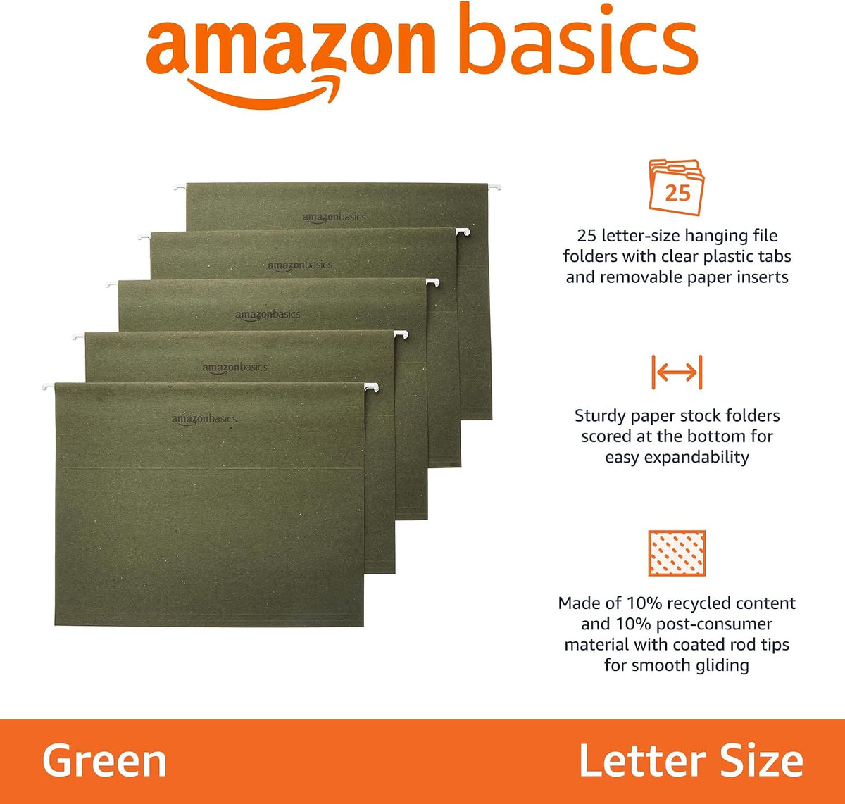1/5-cut tab slots with included adjustable clear plastic tabs and removable paper inserts for custom labeling
