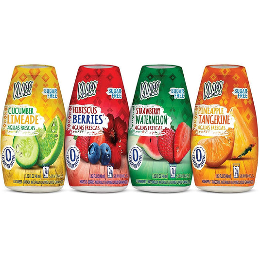 1.62oz portable squeeze bottle in a pack of 4 (and 6.48oz pack of 2 in the variety option), with 50 servings per bottle