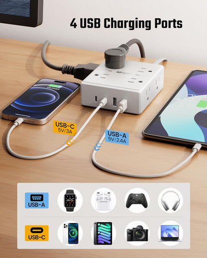 1.65-inch extra spacing between outlets to fit large power adapters